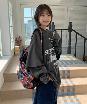 Tonin printing layered over long sleeve tee